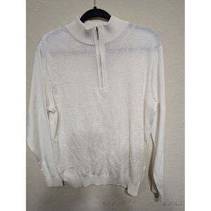 Maus and Hoffman Sweater Mens Medium Ivory Cashmere/Cotton 1/4‎ Zip Pullover USA